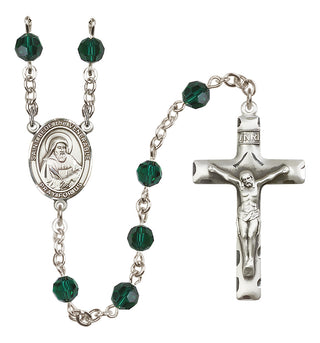 Sterling Silver 6mm Austrian Crystal Saint Bede the Venerable Rosary in Emerald