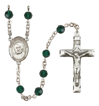 Sterling Silver 6mm Austrian Crystal Saint Arnold Janssen Rosary in Emerald