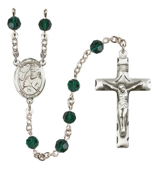 Sterling Silver 6mm Austrian Crystal Saint Edwin Rosary in Emerald