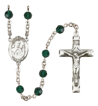 Sterling Silver 6mm Austrian Crystal Saint Kieran Rosary in Emerald