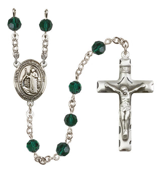 Sterling Silver 6mm Austrian Crystal Saint Raymond of Penafort Rosary in Emerald