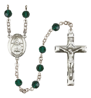Sterling Silver 6mm Austrian Crystal Saint Daria Rosary in Emerald