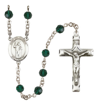 Sterling Silver 6mm Austrian Crystal Saint Columbkille Rosary in Emerald
