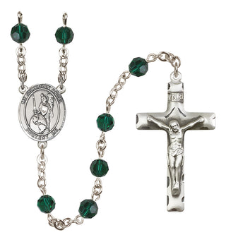 Sterling Silver 6mm Austrian Crystal Guardian Angel of the World Rosary in Emerald