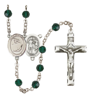 Sterling Silver 6mm Austrian Crystal Saint Sebastian/Gymnastics Rosary in Emerald