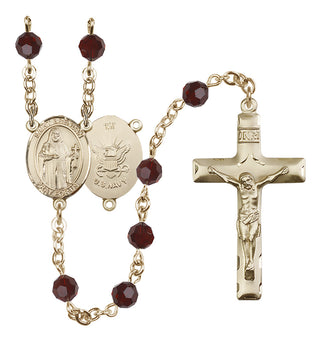14 Karat Gold-Filled 6mm Austrian Crystal Saint Brendan the Navigator/Navy Rosary in Garnet