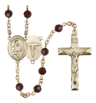 14 Karat Gold-Filled 6mm Austrian Crystal Saint Camillus of Lellis / Nurse Rosary in Garnet