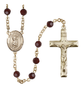 14 Karat Gold-Filled 6mm Austrian Crystal San Cristobal Rosary in Garnet
