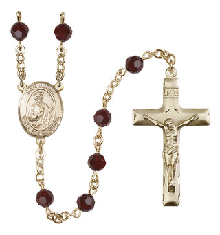 14 Karat Gold-Filled 6mm Austrian Crystal San Judas Rosary in Garnet