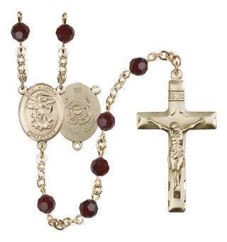14 Karat Gold-Filled 6mm Austrian Crystal Saint Michael / Coast Guard Rosary in Garnet
