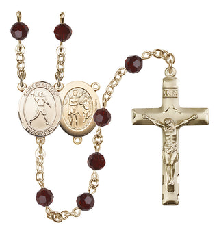 14 Karat Gold-Filled 6mm Austrian Crystal Saint Sebastian/Football Rosary in Garnet