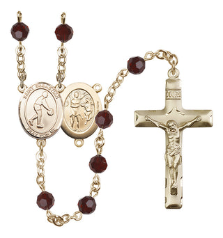 14 Karat Gold-Filled 6mm Austrian Crystal Saint Sebastian/Basketball Rosary in Garnet