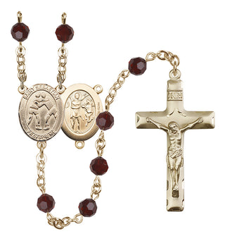 14 Karat Gold-Filled 6mm Austrian Crystal Saint Sebastian/Wrestling Rosary in Garnet