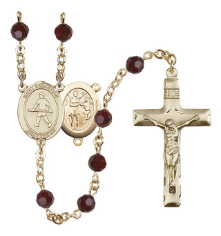 14 Karat Gold-Filled 6mm Austrian Crystal Saint Sebastian/Field Hockey Rosary in Garnet