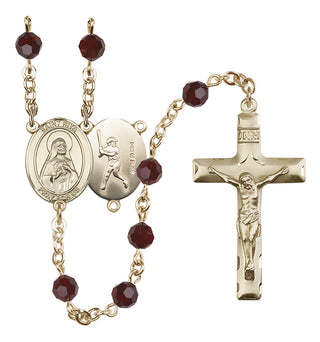 14 Karat Gold-Filled 6mm Austrian Crystal Saint Rita / Baseball Rosary in Garnet