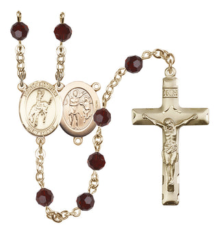 14 Karat Gold-Filled 6mm Austrian Crystal Saint Sebastian / Rodeo Rosary in Garnet