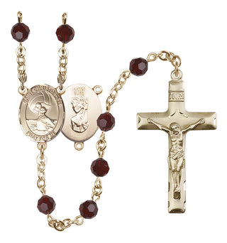 14 Karat Gold-Filled 6mm Austrian Crystal Saint Christopher/Water Polo Women Rosary in Garnet