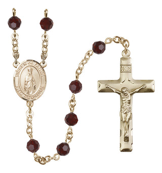 14 Karat Gold-Filled 6mm Austrian Crystal Virgen del Fatima Rosary in Garnet