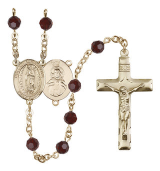 14 Karat Gold-Filled 6mm Austrian Crystal Our Lady of Guadalupe Rosary in Garnet