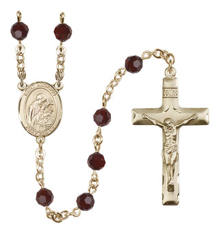 14 Karat Gold-Filled 6mm Austrian Crystal Saint Aloysius Gonzaga Rosary in Garnet
