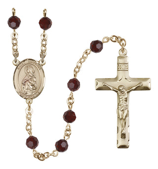 14 Karat Gold-Filled 6mm Austrian Crystal Saint Matilda Rosary in Garnet
