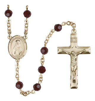 14 Karat Gold-Filled 6mm Austrian Crystal Saint Hildegard von Bingen Rosary in Garnet