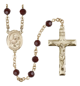 14 Karat Gold-Filled 6mm Austrian Crystal Saint Meinrad of Einsiedeln Rosary in Garnet