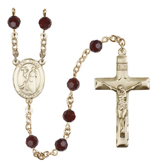 14 Karat Gold-Filled 6mm Austrian Crystal Saint Rocco Rosary in Garnet