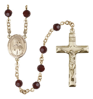 14 Karat Gold-Filled 6mm Austrian Crystal Saint Jeanne Jugan Rosary in Garnet