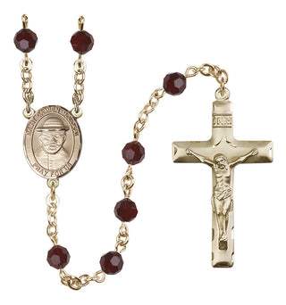 14 Karat Gold-Filled 6mm Austrian Crystal Saint Damien of Molokai Rosary in Garnet