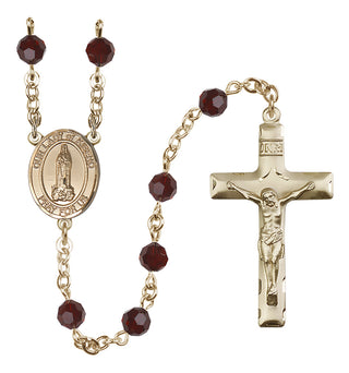 14 Karat Gold-Filled 6mm Austrian Crystal Our Lady of Kibeho Rosary in Garnet
