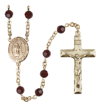 14 Karat Gold-Filled 6mm Austrian Crystal Saint Maron Rosary in Garnet