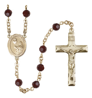 14 Karat Gold-Filled 6mm Austrian Crystal Saint Margaret Mary Alacoque Rosary in Garnet