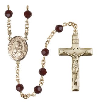 14 Karat Gold-Filled 6mm Austrian Crystal Our Lady of Czestochowa Rosary in Garnet