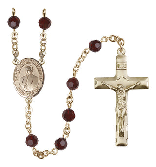 14 Karat Gold-Filled 6mm Austrian Crystal Saint Joseph Marello Rosary in Garnet