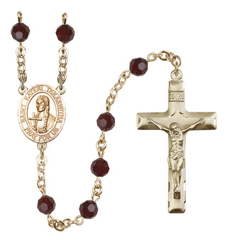 14 Karat Gold-Filled 6mm Austrian Crystal Saint Kateri Tekakwitha Rosary in Garnet