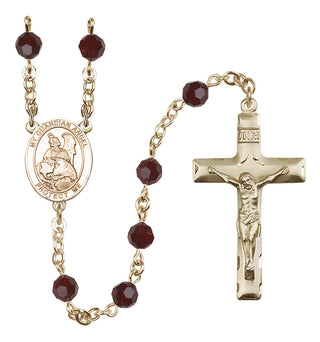 14 Karat Gold-Filled 6mm Austrian Crystal Guardian Angel Protector Rosary in Garnet