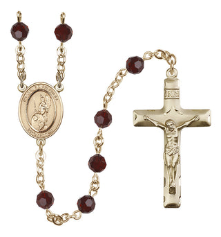 14 Karat Gold-Filled 6mm Austrian Crystal Guardian Angel of the World Rosary in Garnet