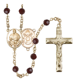 14 Karat Gold-Filled 6mm Austrian Crystal Pope Francis Rosary in Garnet