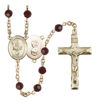14 Karat Gold-Filled 6mm Austrian Crystal Saint Christopher/Baseball Rosary in Garnet