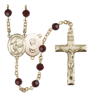 14 Karat Gold-Filled 6mm Austrian Crystal Saint Christopher / Football Rosary in Garnet