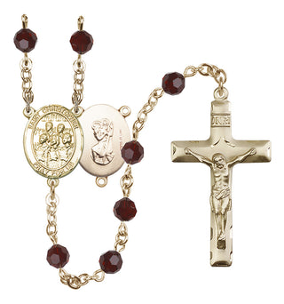 14 Karat Gold-Filled 6mm Austrian Crystal Saint Christopher / Choir Rosary in Garnet