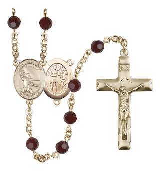 14 Karat Gold-Filled 6mm Austrian Crystal Saint Sebastian / Football Rosary in Garnet