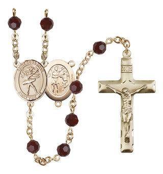 14 Karat Gold-Filled 6mm Austrian Crystal Saint Sebastian / Dance Rosary in Garnet