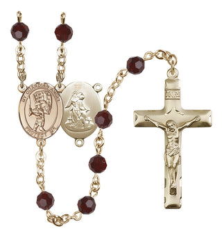 14 Karat Gold-Filled 6mm Austrian Crystal Guardian Angel/Baseball Rosary in Garnet