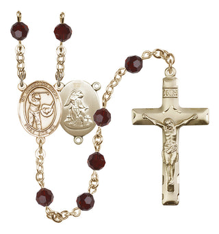 14 Karat Gold-Filled 6mm Austrian Crystal Guardian Angel/Golf Rosary in Garnet