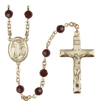 14 Karat Gold 6mm Austrian Crystal Saint Elmo Rosary in Garnet