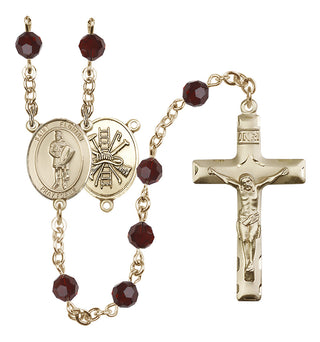 14 Karat Gold 6mm Austrian Crystal Saint Florian/Firefighter Rosary in Garnet