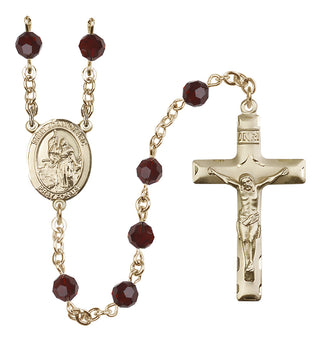 14 Karat Gold 6mm Austrian Crystal Saint Joan of Arc Rosary in Garnet