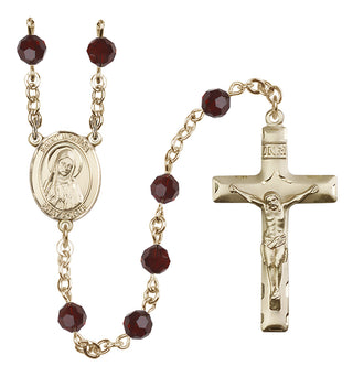 14 Karat Gold 6mm Austrian Crystal Saint Monica Rosary in Garnet
